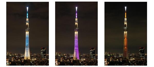 چراغانی برج اسکای تری در توکیو با روزشمار توکیو2020