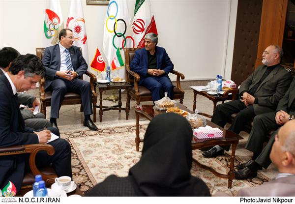 دیدار وزیر ورزش و جوانان تونس با رئیس و دبیر کل کمیته ملی المپیک؛هاشمی:دو کشور ایران و تونس ظرفیت خوبی برای افزایش تعاملات ورزشی دارند/بن ضیا:علاقه مندیم از تجربیات ایران استفاده کنیم