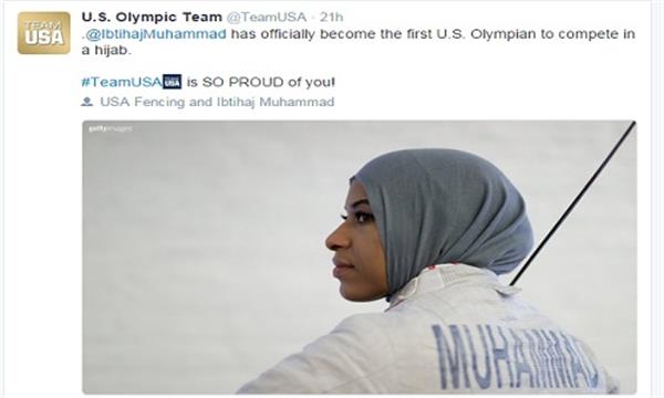 سی و یکمین دوره بازیهای المپیک تابستانی2016؛ تحسین کمیته المپیک آمریکا از حجاب بانوی مسلمان