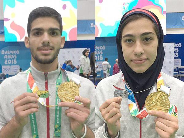 سومین دوره بازی‌های المپیک جوانان_بوینس آیرس؛ولی‌نژاد و اشکوریان مدال‌های زرین خود را به قهرمانان ماندگار ایران تقدیم کردند