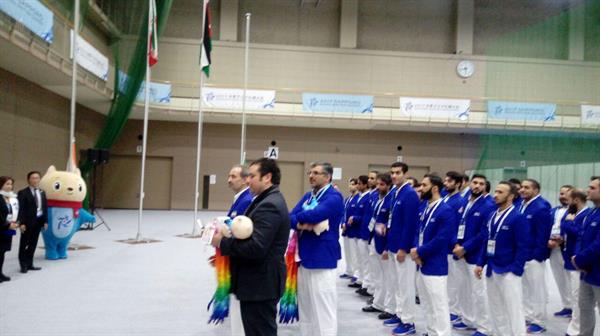 مراسم اهتزاز پرچم جمهوری اسلامی ایران در محل برگزاری بازیهای آسیایی زمستانی